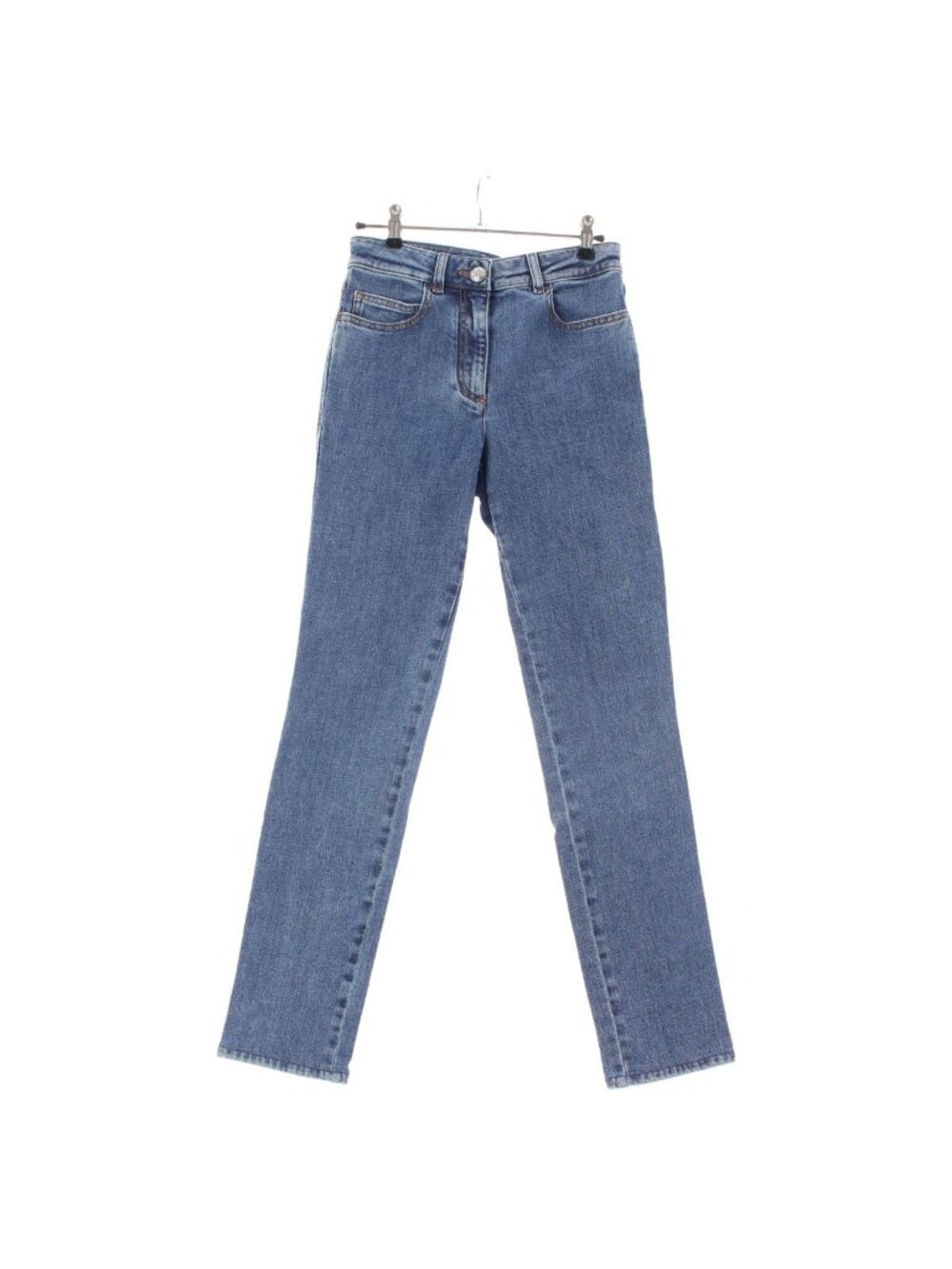 Chanel Cotton CC Logo Shearling Denim Pants Jeans Blue 34